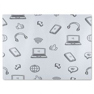 Benjamin Tate Design Internet Related Doodle Pattern Glass Chopping Board in Natural Natural Benjamin Tate Design Internet Related Doodle Pattern Glass Chopping Board in Natural Natural