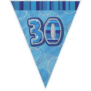 Unique Party Foil Glitz 30th Birthday Bunting in Mid Blue Mid Blue Unique Party Foil Glitz 30th Birthday Bunting in Mid Blue Mid Blue