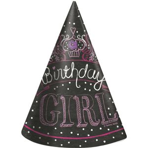 Unique Girl Sweet Birthday Party Hats (Pack of 8) in Black Black Unique Girl Sweet Birthday Party Hats (Pack of 8) in Black Black