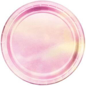 Unique Party Paper Iridescent Dinner Plate (Pack of 8) in Pink Pink Unique Party Paper Iridescent Dinner Plate (Pack of 8) in Pink Pink