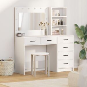 Berkfield Home 2 Piece Dressing Table Set with LED White Engineered Wood White Berkfield Home 2 Piece Dressing Table Set with LED White Engineered Wood White