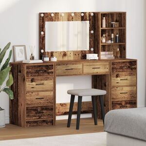Berkfield Home 3 Piece Dressing Table Set with LED Old Wood Engineered Wood in Brown Brown Berkfield Home 3 Piece Dressing Table Set with LED Old Wood Engineered Wood in Brown Brown