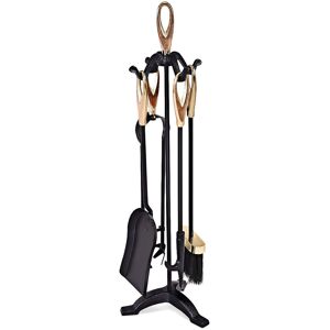 Costway 5 Piece Fireplace Companion Set Wrought Iron Fire Tools with Tong Shovel in Black Black Costway 5 Piece Fireplace Companion Set Wrought Iron Fire Tools with Tong Shovel in Black Black