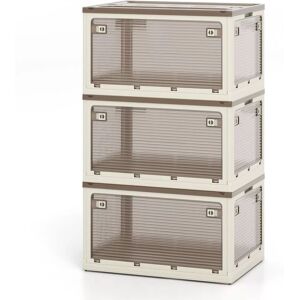 Costway 292L Collapsible Storage Bins 3-Pack Stackable Storage Boxes with Lids in White White Costway 292L Collapsible Storage Bins 3-Pack Stackable Storage Boxes with Lids in White White