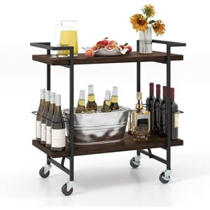 Costway 2-tier Wooden Home Bar Cart Kitchen Mobile Cart w/ Lockable Wheels in Brown Brown Costway 2-tier Wooden Home Bar Cart Kitchen Mobile Cart w/ Lockable Wheels in Brown Brown