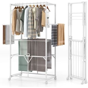 Costway H-shaped Clothes Drying Rack Collapsible Hanging Dryer Stand w/ Lockable Wheels in White White Costway H-shaped Clothes Drying Rack Collapsible Hanging Dryer Stand w/ Lockable Wheels in White White