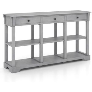Costway 3-Tier Console Table Wooden Sofa Side Table W/ Storage Shelves & 3 Drawers in Grey Grey Costway 3-Tier Console Table Wooden Sofa Side Table W/ Storage Shelves & 3 Drawers in Grey Grey