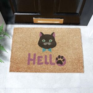 Artsy Mats Cat Hello Doormat (60 x 40cm) in Brown Size: 40 cm x 60 cm Brown 40 cm x 60 cm Artsy Mats Cat Hello Doormat (60 x 40cm) in Brown Size: 40 cm x 60 cm Brown 40 cm x 60 cm