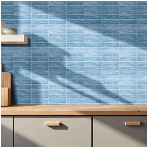 Living and Home 10Pcs 3D Rectangle Straight Pattern Self-Adhesive Wall Tile Stickers in Light Blue Light Blue Living and Home 10Pcs 3D Rectangle Straight Pattern Self-Adhesive Wall Tile Stickers in Light Blue Light Blue