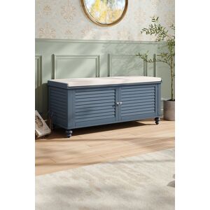 H&O Direct Linen-Cushioned Shoe Storage Bench with Wooden Shutter Doors in Grey Grey H&O Direct Linen-Cushioned Shoe Storage Bench with Wooden Shutter Doors in Grey Grey