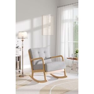 H&O Direct Modern Linen Upholstered Rocking Chair with Button Tufting in Beige Beige H&O Direct Modern Linen Upholstered Rocking Chair with Button Tufting in Beige Beige