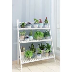 Living and Home 3 Tiers Foldable Wooden Ladder Plant Shelf Balcony Garden Flower Stand in White White Living and Home 3 Tiers Foldable Wooden Ladder Plant Shelf Balcony Garden Flower Stand in White White