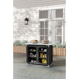 H&O Direct Foldable Camping Kitchen Storage Cabinet with Table in Black Black H&O Direct Foldable Camping Kitchen Storage Cabinet with Table in Black Black