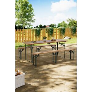 Living and Home 3 Pcs Foldable Wooden Outdoor Table Benches Set in Natural Natural Living and Home 3 Pcs Foldable Wooden Outdoor Table Benches Set in Natural Natural