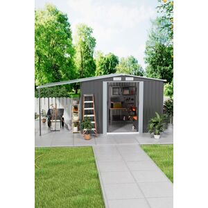 Living and Home 10x8ft Metal Shed Garden Storage Shed Apex Roof Double Door with Sun Shade in Dark Grey Dark Grey Living and Home 10x8ft Metal Shed Garden Storage Shed Apex Roof Double Door with Sun Shade in Dark Grey Dark Grey