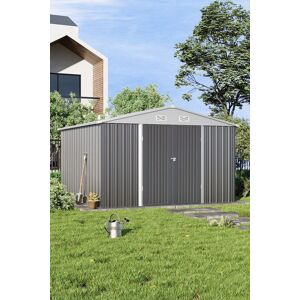 Garden Sanctuary 10×10 ft Garden Metal Storage Tool Shed with Door in Grey Grey Garden Sanctuary 10×10 ft Garden Metal Storage Tool Shed with Door in Grey Grey