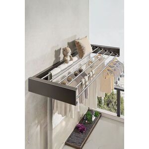 H&O Direct Space-Saving Wall Mounted Towel Drying Rack in Black Black H&O Direct Space-Saving Wall Mounted Towel Drying Rack in Black Black