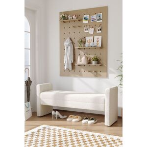 H&O Direct 2-Seat H-Shaped Teddy Upholstered Bench in White White H&O Direct 2-Seat H-Shaped Teddy Upholstered Bench in White White