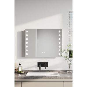 H&O Direct Wall Mounted Fog-Free LED Horizontal Bathroom Mirror with Clock in Silver Silver H&O Direct Wall Mounted Fog-Free LED Horizontal Bathroom Mirror with Clock in Silver Silver
