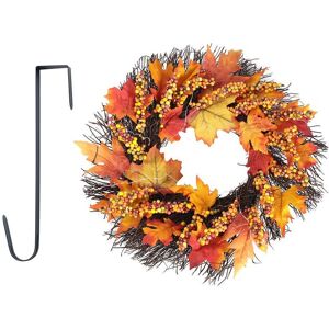 Living and Home 45cm Artificial Fall Wreath for Front Door with Hook & Light Maple Leaf Berry Rattan Ring Wreath in Orange Orange Living and Home 45cm Artificial Fall Wreath for Front Door with Hook & Light Maple Leaf Berry Rattan Ring Wreath in Orange Orange