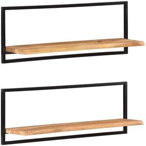 Berkfield Home Wall Shelves 2 pcs 100x24x35 cm Solid Wood Acacia & Steel in Brown Size: 100 x 24 x 35 cm Brown 100 x 24 x 35 cm Berkfield Home Wall Shelves 2 pcs 100x24x35 cm Solid Wood Acacia & Steel in Brown Size: 100 x 24 x 35 cm Brown 100 x 24 x 35 cm