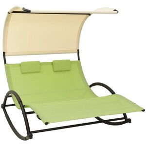 Berkfield Home Double Sun Lounger with Canopy Textilene Green & Cream Green Berkfield Home Double Sun Lounger with Canopy Textilene Green & Cream Green