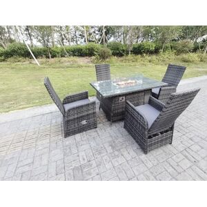 Fimous Rattan Garden Furniture Gas Fire Pit Rectangle Oblong Dining Table & Chairs 4 Seater in Dark Grey Dark Grey Fimous Rattan Garden Furniture Gas Fire Pit Rectangle Oblong Dining Table & Chairs 4 Seater in Dark Grey Dark Grey