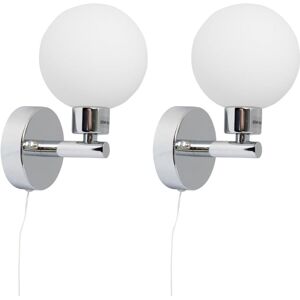 First Choice Lighting Pair of Polished Chrome IP44 Bathroom Globe Wall Light With Pull Cord Switch in Silver Silver First Choice Lighting Pair of Polished Chrome IP44 Bathroom Globe Wall Light With Pull Cord Switch in Silver Silver