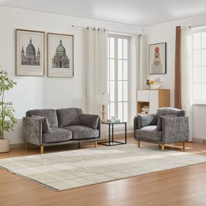 FURNITURE ONE Velvet Upholstered Sofa Set, Sectional Couch Suite-1+2 Set in Grey Size: 1 Pack Grey 1 Pack FURNITURE ONE Velvet Upholstered Sofa Set, Sectional Couch Suite-1+2 Set in Grey Size: 1 Pack Grey 1 Pack
