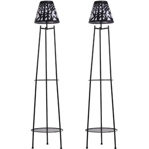 Living and Home 2 Pack Double Tier Solar-Powered Plant Stand Light in Black Black Living and Home 2 Pack Double Tier Solar-Powered Plant Stand Light in Black Black