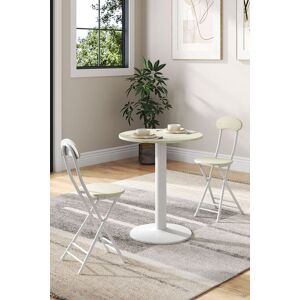 Living and Home 3pcs Round Table and 2 Chairs Set Indoor Outdoor Bistro Kitchen Dining Set Furniture in White White Living and Home 3pcs Round Table and 2 Chairs Set Indoor Outdoor Bistro Kitchen Dining Set Furniture in White White