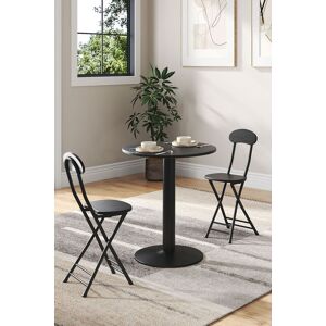 Living and Home 3pcs Round Dining Table and 2 Folding Chairs Set Bistro Coffee Table Set Furniture in Black Black Living and Home 3pcs Round Dining Table and 2 Folding Chairs Set Bistro Coffee Table Set Furniture in Black Black