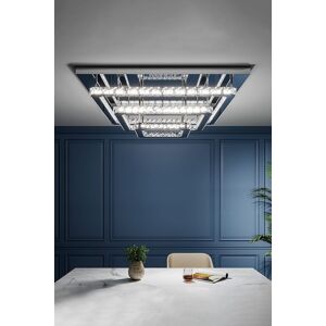 Living and Home Square Large-size Glamorous Crystal LED Ceiling Light in Silver Silver Living and Home Square Large-size Glamorous Crystal LED Ceiling Light in Silver Silver
