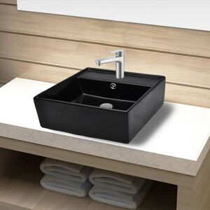 Berkfield Home Ceramic Bathroom Sink Basin Faucet /Overflow Hole Black Square Black Berkfield Home Ceramic Bathroom Sink Basin Faucet /Overflow Hole Black Square Black