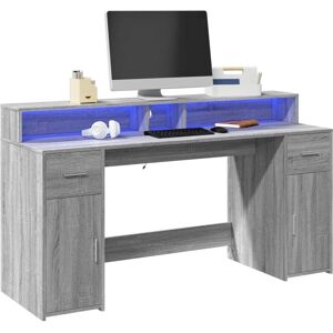 Berkfield Home Desk with LED Lights Grey Sonoma 160x55x91 cm Engineered Wood Size: 160 x 55 x 91 cm Grey 160 x 55 x 91 cm Berkfield Home Desk with LED Lights Grey Sonoma 160x55x91 cm Engineered Wood Size: 160 x 55 x 91 cm Grey 160 x 55 x 91 cm