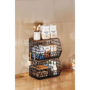 Living and Home 2-Tier Stackable and Folding Kitchen Storage Rack Spice Rack with Hooks in Black Black Living and Home 2-Tier Stackable and Folding Kitchen Storage Rack Spice Rack with Hooks in Black Black