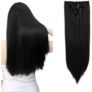 SHEONLY Women's 7Pcs Black Clip-In Straight Hair Extensions Black SHEONLY Women's 7Pcs Black Clip-In Straight Hair Extensions Black