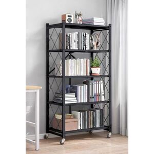 Living and Home 5-Tier Collapsible Metal Storage Shelf with Casters in Black Black Living and Home 5-Tier Collapsible Metal Storage Shelf with Casters in Black Black