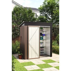 Living and Home Metal Garden Storage Shed w/ Lockable Door, 5 x 3 ft Rustic Brown Tool Shed, Weatherproof & UV-Resistant Design for Outdoor Tools & Brown Living and Home Metal Garden Storage Shed w/ Lockable Door, 5 x 3 ft Rustic Brown Tool Shed, Weatherproof & UV-Resistant Design for Outdoor Tools & Brown