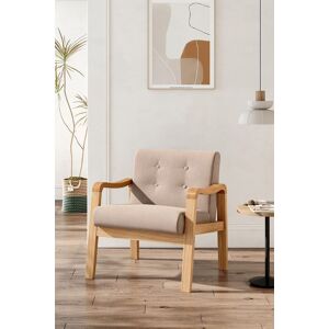 Living and Home Beige Wood Frame Upholstered Armchair with Square Leg Beige Living and Home Beige Wood Frame Upholstered Armchair with Square Leg Beige