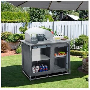 Living and Home Portable Outdoor BBQ Camping Table Kitchen Stand Unit Storage in Grey Grey Living and Home Portable Outdoor BBQ Camping Table Kitchen Stand Unit Storage in Grey Grey