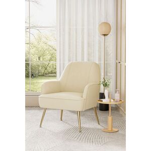 Living and Home Beige Velvet Upholstered Accent Chair Lounge Chair with Gold Plated Feet in White White Living and Home Beige Velvet Upholstered Accent Chair Lounge Chair with Gold Plated Feet in White White