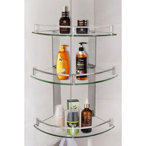 Living and Home 3 Tiers Tempered Glass Corner Shelf with Steel Bathroom Rail Wall Mounted in Silver Silver Living and Home 3 Tiers Tempered Glass Corner Shelf with Steel Bathroom Rail Wall Mounted in Silver Silver