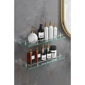 Living and Home 38cm Shelf Tempered Glass 6MM Thick Storage Organizer Wall Mounted Bathroom Shelf in Silver Silver Living and Home 38cm Shelf Tempered Glass 6MM Thick Storage Organizer Wall Mounted Bathroom Shelf in Silver Silver