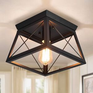 Garwarm Square Black Metal Cage Light Farmhouse Flush Mount Ceiling Lights Black Garwarm Square Black Metal Cage Light Farmhouse Flush Mount Ceiling Lights Black