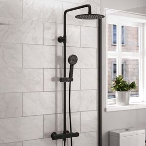 Nes Home Modern Round Matte Black Exposed Thermostatic Mixer Shower Set With Easy Fitting Black Nes Home Modern Round Matte Black Exposed Thermostatic Mixer Shower Set With Easy Fitting Black