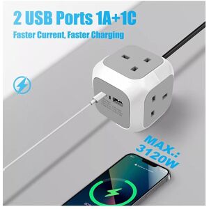 Living and Home 4 Way Power Cube Extension Lead with Dual USB Ports, 1.5m in Grey Grey Living and Home 4 Way Power Cube Extension Lead with Dual USB Ports, 1.5m in Grey Grey