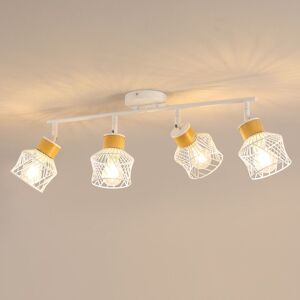 COMELY White Wooden Ceiling Lights E27 4-Arm LED 350° Swivel Spotlight White COMELY White Wooden Ceiling Lights E27 4-Arm LED 350° Swivel Spotlight White