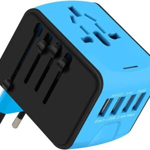 Smartbies Universal Travel Adapter with USB Type C & USB type A Fast Charging Plug for over 224 Countries in Blue Blue Smartbies Universal Travel Adapter with USB Type C & USB type A Fast Charging Plug for over 224 Countries in Blue Blue