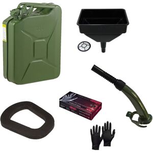 Pegdev 20L Heavy Duty Jerry Can with Funnel Metal Spout Replacement Seal & Nitrile Gloves UN Certified in Dark Green Dark Green Pegdev 20L Heavy Duty Jerry Can with Funnel Metal Spout Replacement Seal & Nitrile Gloves UN Certified in Dark Green Dark Green